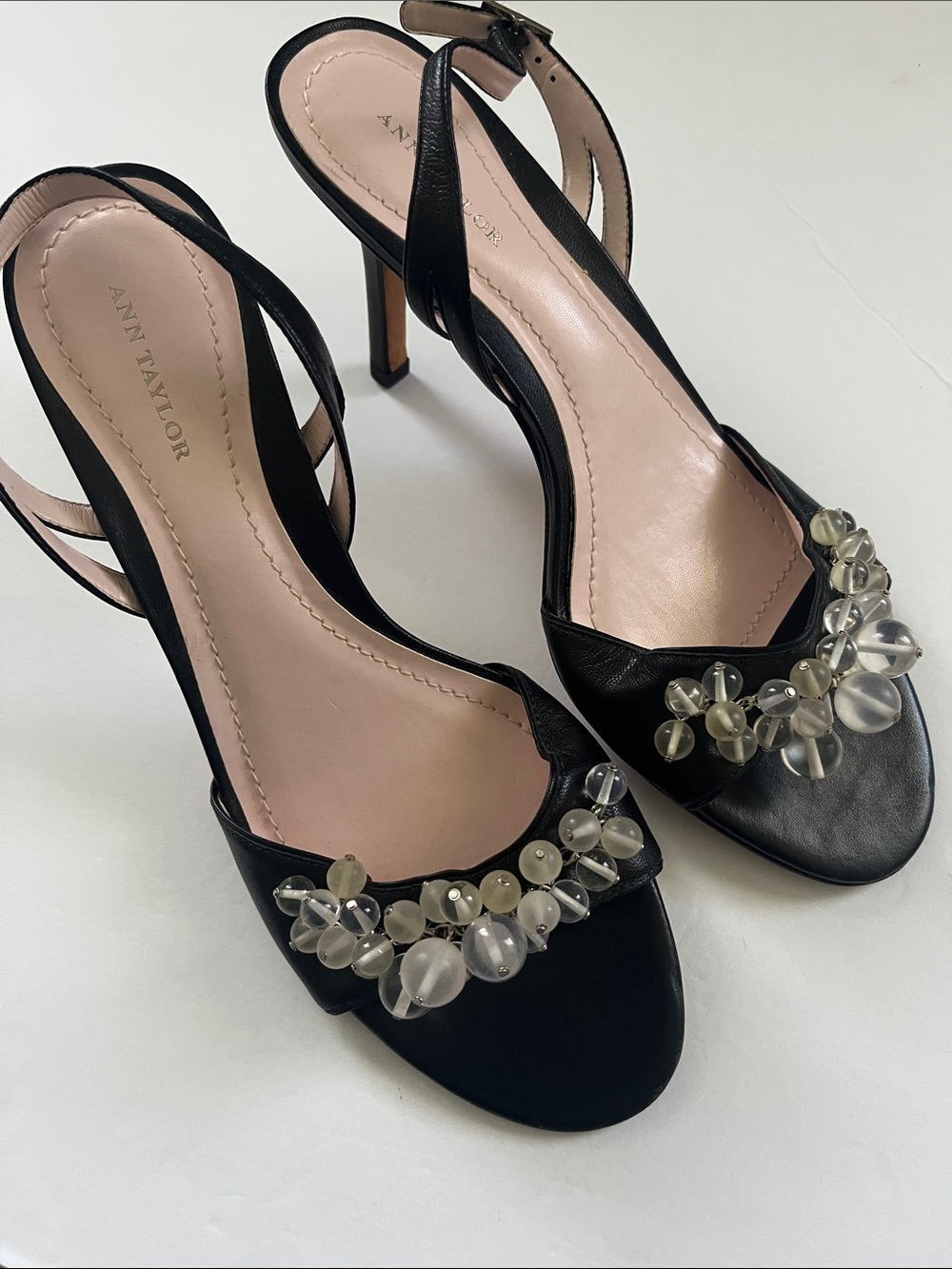 Ann Taylor Black Slingback Heels with Bead Embellishments